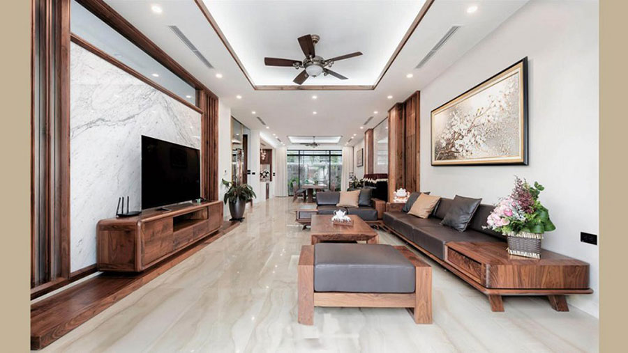sử dụng gỗ tự nhiên phòng khách