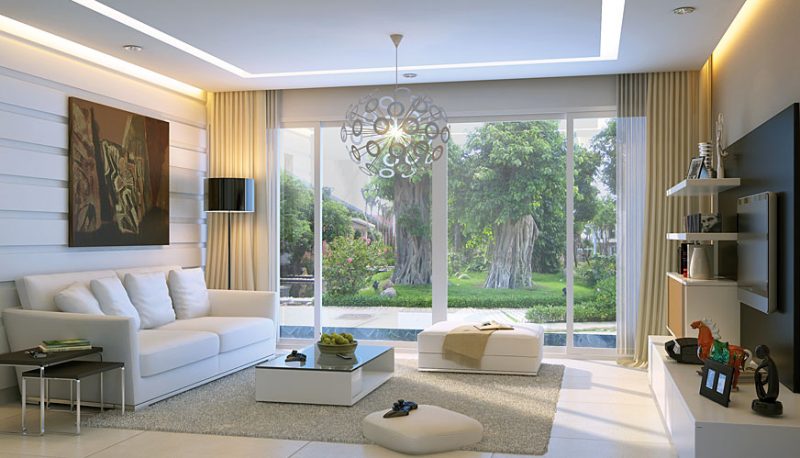 Nội thất trắng cho biệt thự nhà vườn