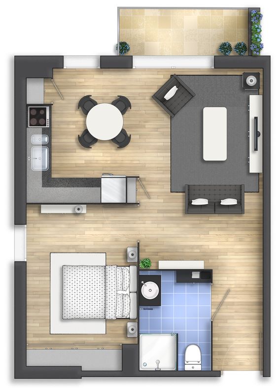 Bản vẽ thiết kế nội thất chung cư đẹp 1 phòng ngủ