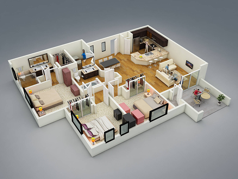 Bản vẽ thiết kế nội thất chung cư đẹp 3 phòng ngủ